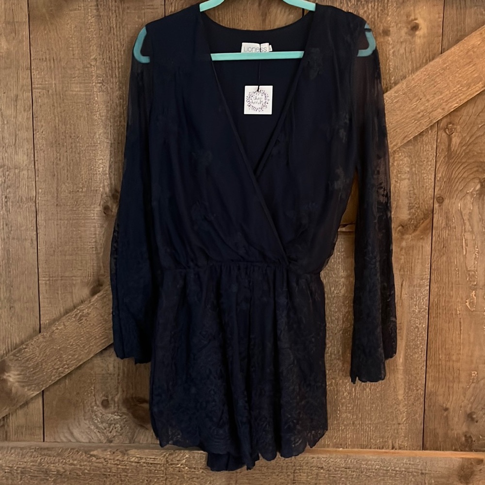Navy Lave Romper with Bell Sleeves